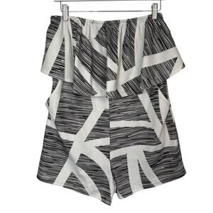 Ecowish Womens Medium Strapless Ruffle White & Dark Gray Abstract Printed Romper